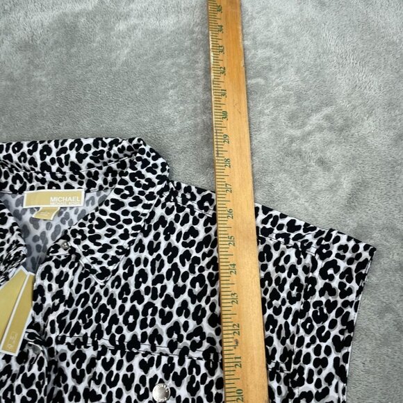 Michael Kors Womens Sleeveless Leopard Print Button-Down Shirt L NWT 4287 - Picture 5 of 8